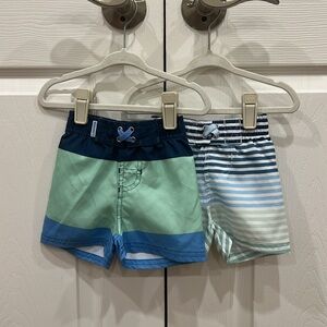 BUNDLE (2) RuggedButts Swim Trunks Colorblock Striped Baby Boy Size 3-6 Months